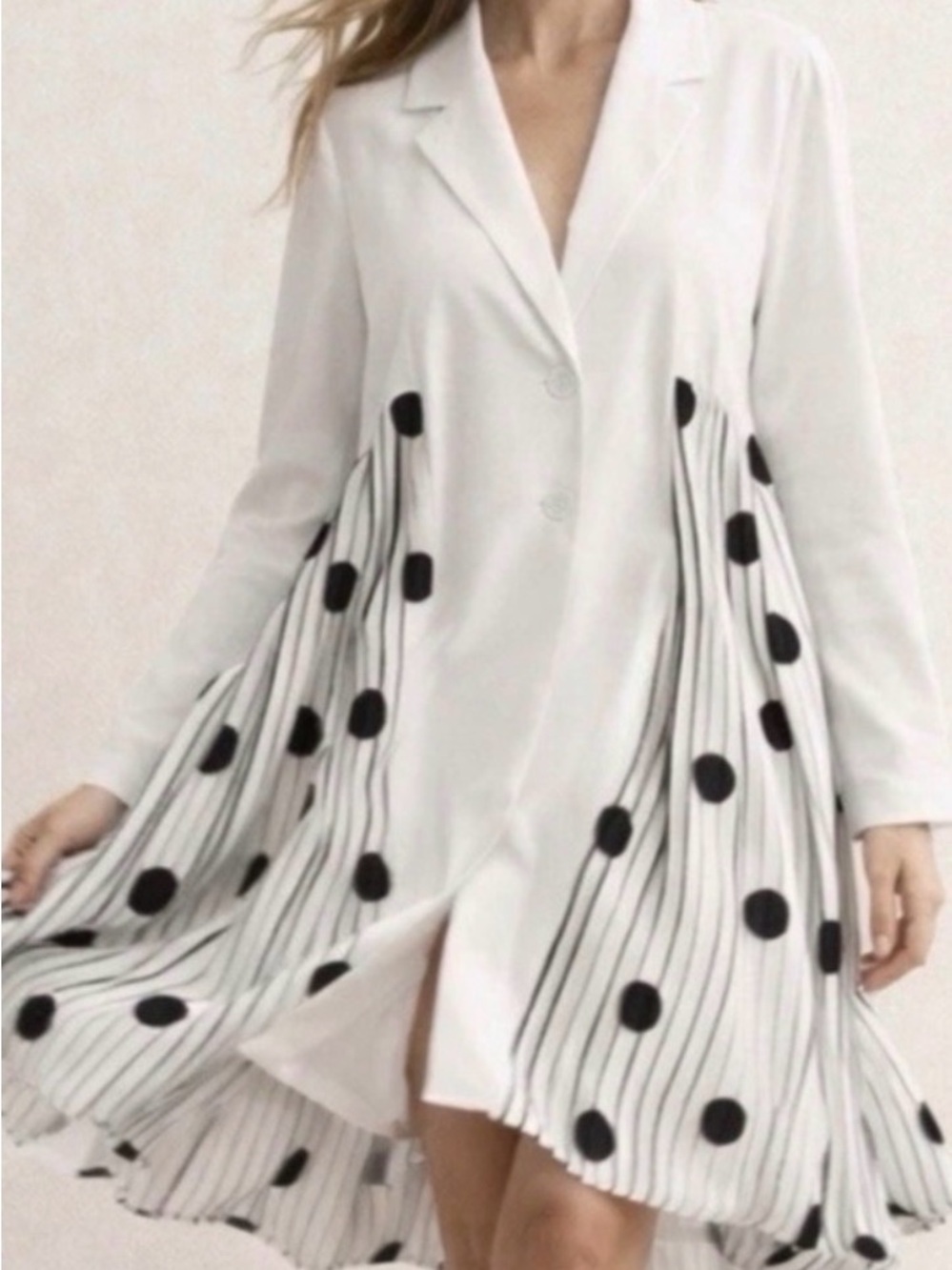 Stein Mart White Pleated Blazer Dress Polka Dot Long Sleeve NWT L
